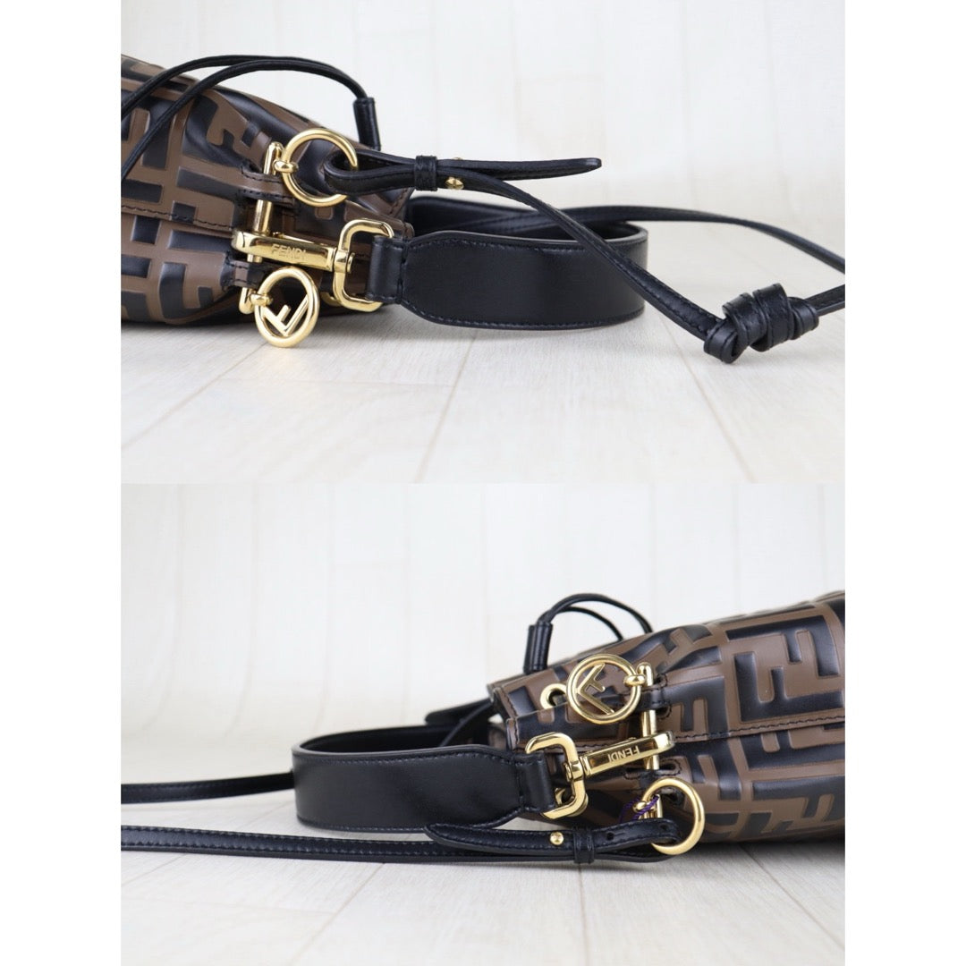 Good ( Rank AB)｜ FENDI Zucca Mini Mon Tresor Calf Leather Bucket bag Shoulder Bag Brown ｜S26010803