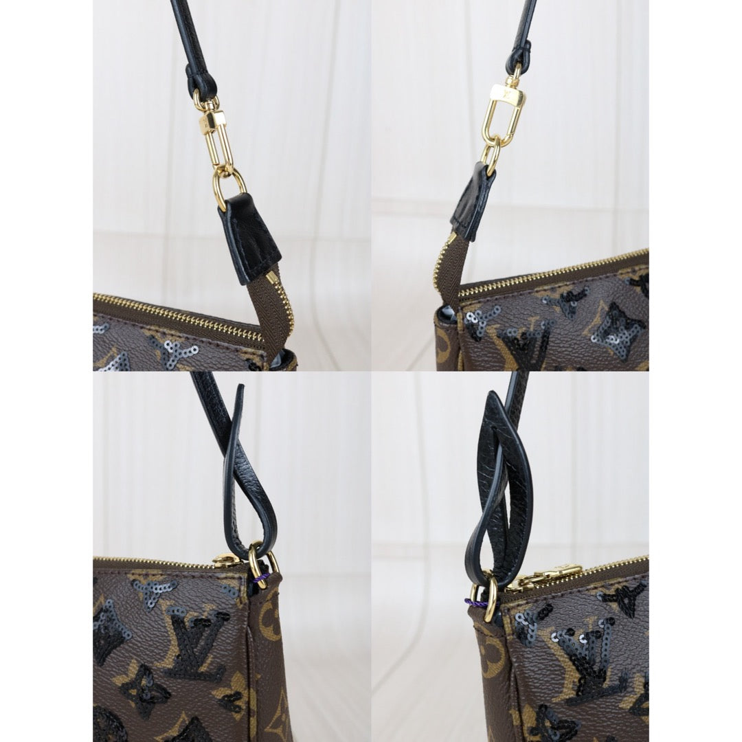 Include Entrupy Certificate of Authenticity｜Very Good ( Rank A)｜ Louis Vuitton Monogram Black Sequined Pochette Accessoire  IC Chips Model｜Z26091510