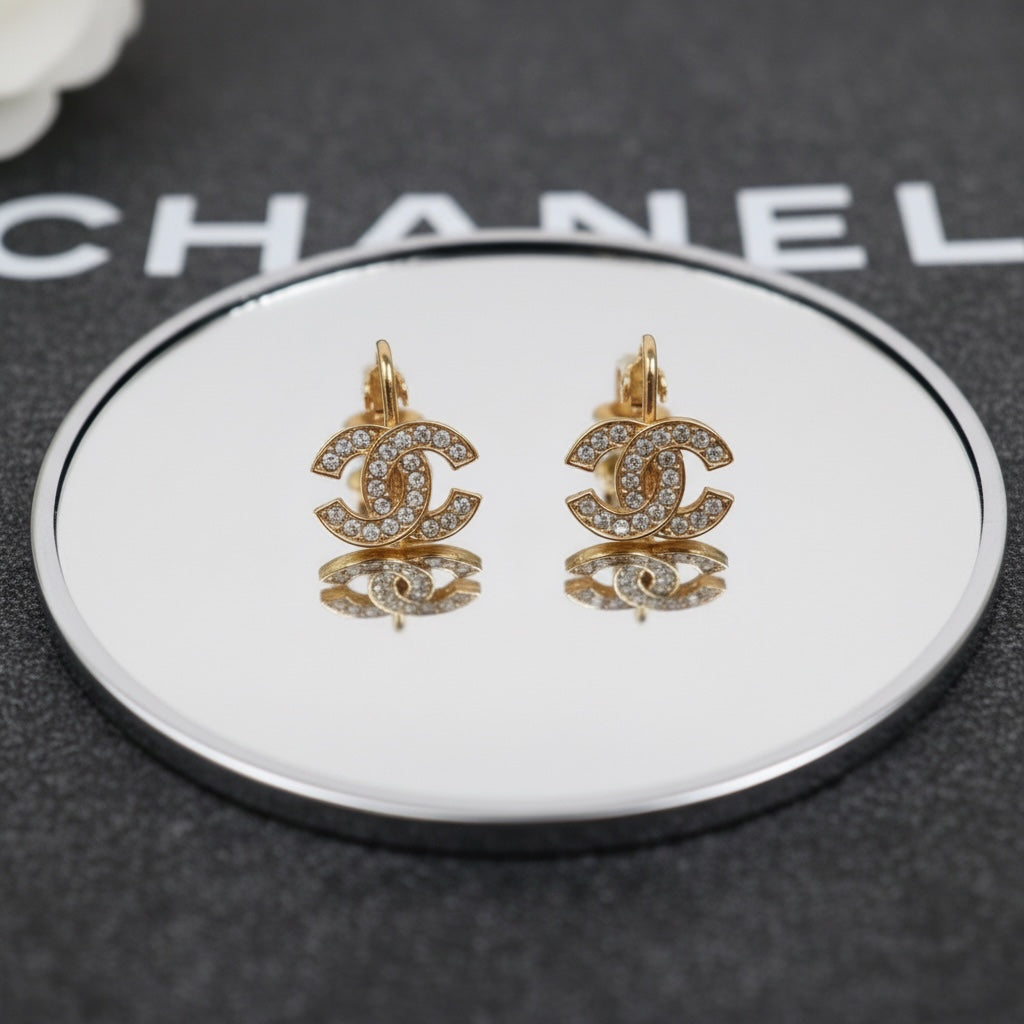 Include Authentic Detective Certificate of Authenticity｜Very Good ( Rank A) ｜CHANEL  COCO Mark Rhinestone Earrings ｜26070307