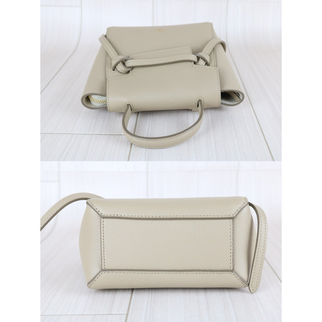 Very Good ( Rank A)｜CELINE Calf Leather Belt Pico Handbag Shoulder Bag Beige｜S25070708