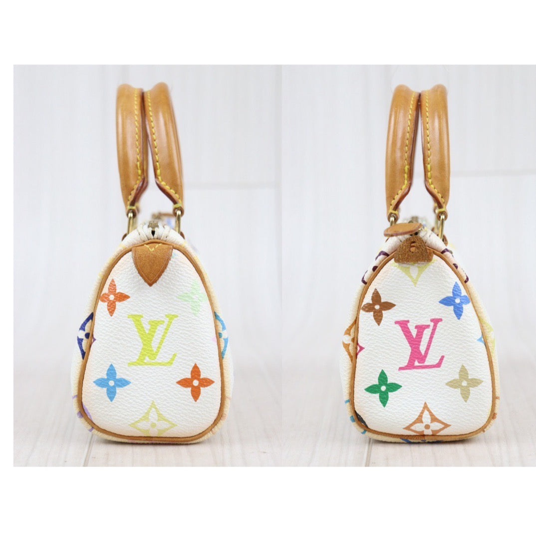 Rank AB ｜ LV Multi Monogram Mini Speedy White Handbag With Shoulderstrap｜23121914