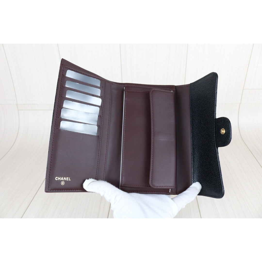 Excellent（Rank SA）｜Full Set CHANEL Caviar Skin Black Long Wallet Made In 2014- 2015Year｜X25092701