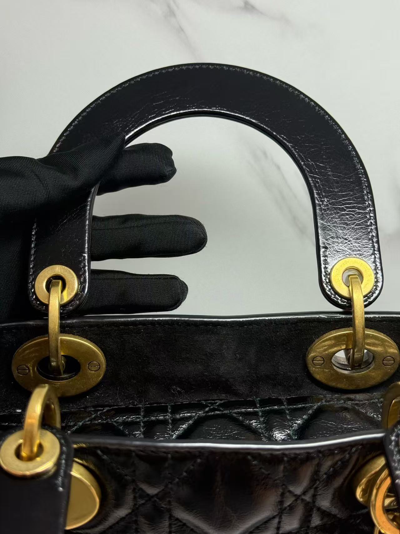 Dior Small Lady Dior Cafe Skin 2WAY Shoulder Bag Handbag Black