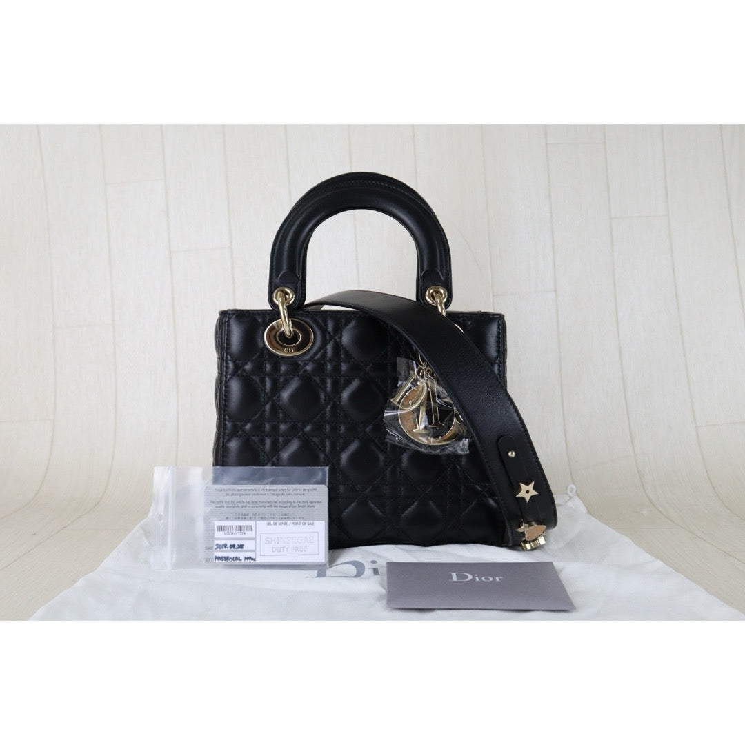 Include Entrupy Certificate of Authenticity｜Very Good ( Rank A) ｜  Dior Lady Dior Lamb Skin 2WAY Handbag Shoulder Bag Black ｜S26030826