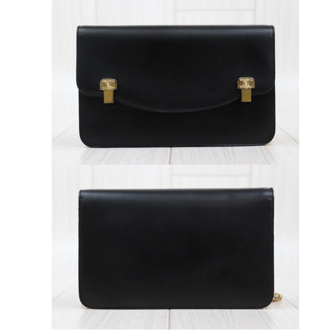 Rank AB｜ CELINE Vintage Box Calf Leather Shoulder Bag Black｜24032623