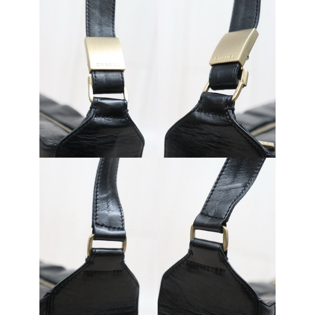 Include Entrupy Certificate of Authenticity｜Good ( Rank AB)｜CHANEL Choco Bar Lambskin Black Shoulder Bag  Made In 2003～2004Year｜26040210