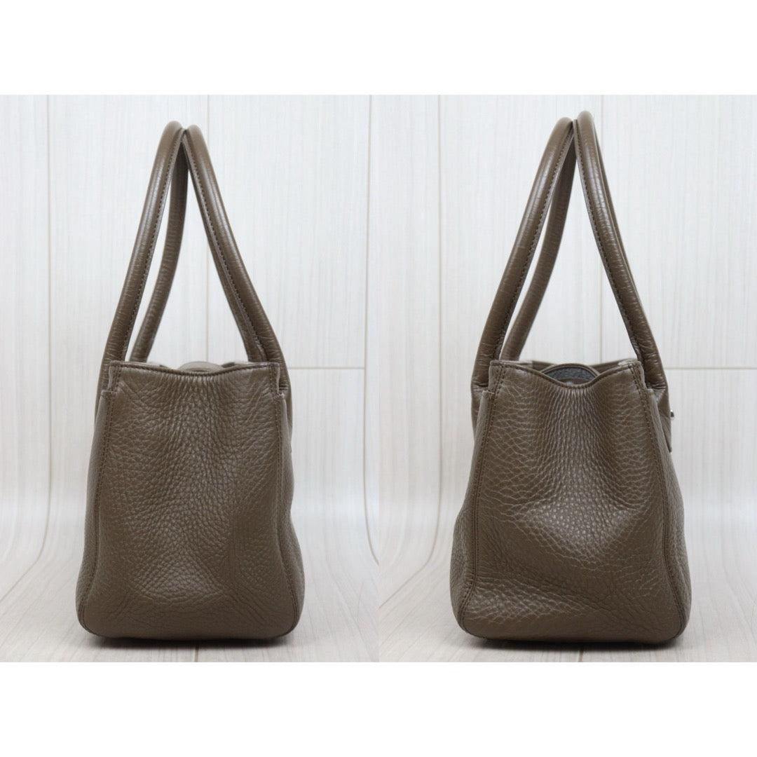 Good ( Rank AB) ｜CHANEL Calf Leather Cerf Tote Shoulder Bag PM Etoupe Gray Made in 2013-2014Year｜25121206