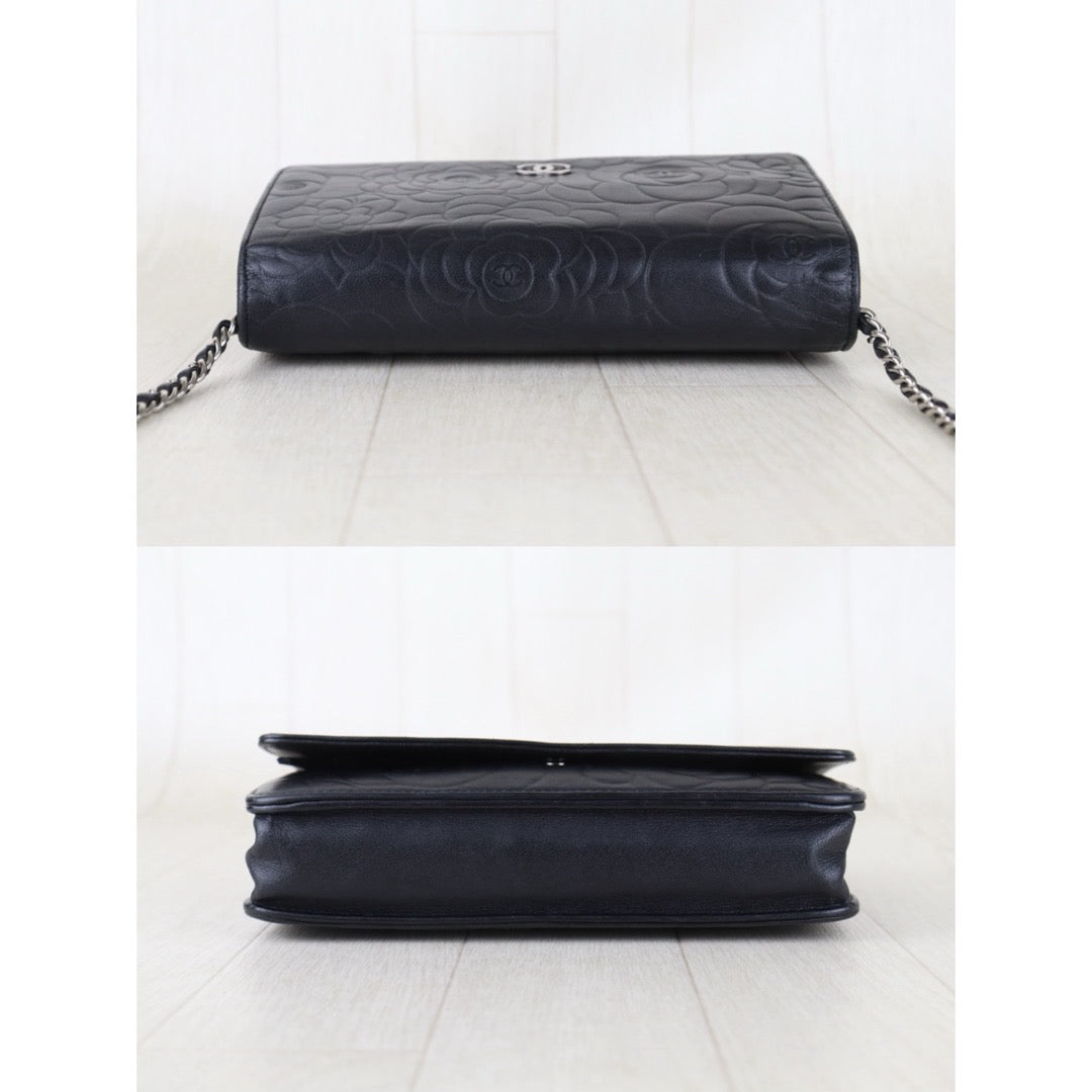 Include Entrupy Certificate of Authenticity｜Good ( Rank AB)｜CHANEL Lamb Skin Camellia WOC Chain Bag Black  Made In 2012 Year｜S26090730