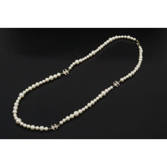 Very Good ( Rank A)｜ CHANEL Coco Mark Pearl Rhinestone  Necklace｜S25110435
