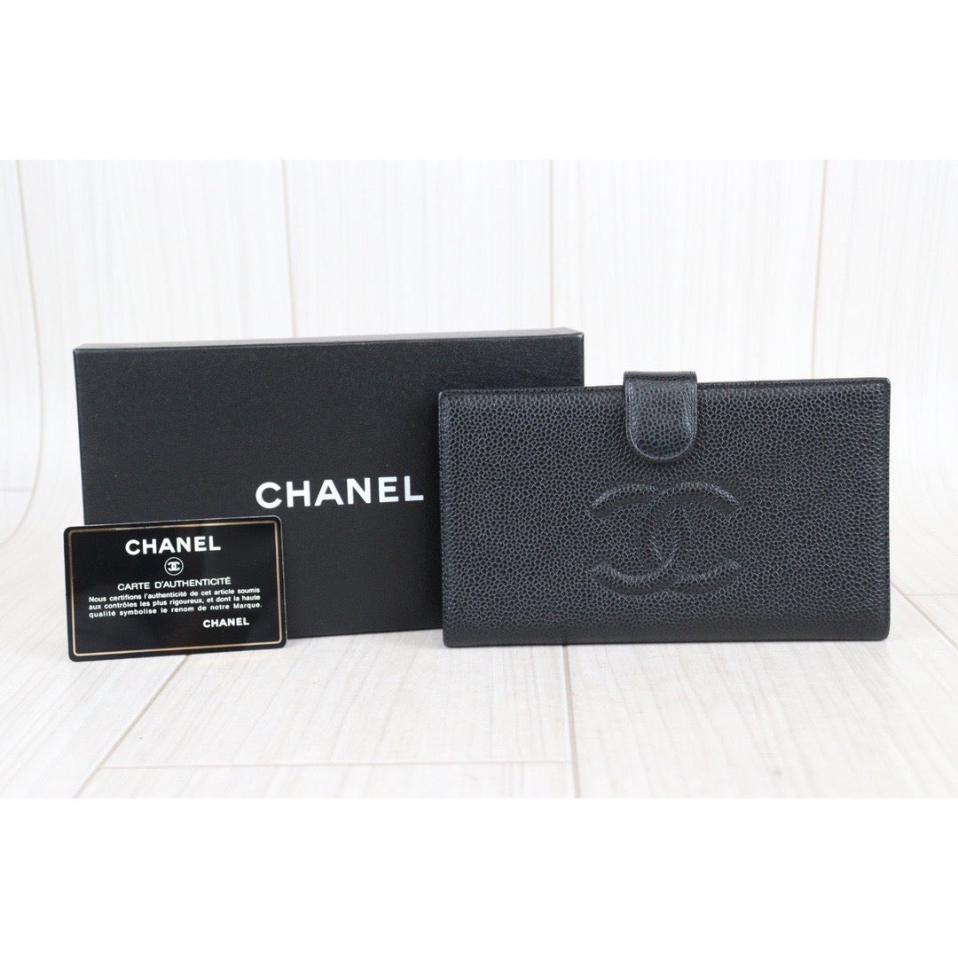 Rank A ｜Chanel Caviar Skin Black Long Wallet Black Made In 2000 Year｜23092619