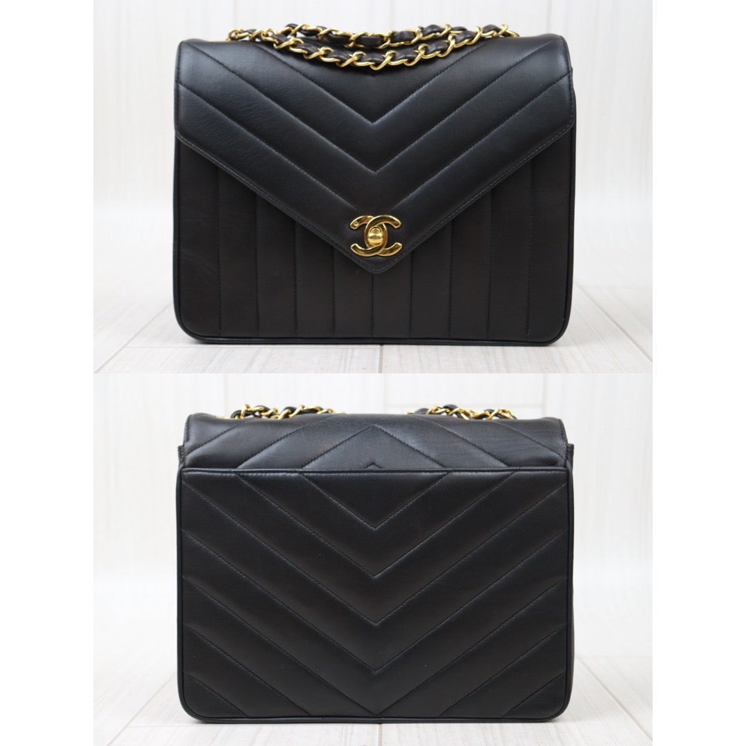 Rank AB｜ CHANEL Matrasse Lamb Skin Shoulder Bag Black  Made in 1991-1994 Year ｜Y24051709