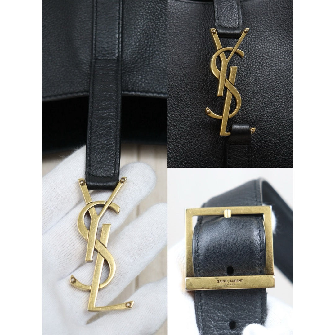 Include Entrupy Certificate of Authenticity｜Good ( Rank AB)｜  Saint Laurent YSL Calf Leather Hobo Shoulder Bag Black MM｜S26060618