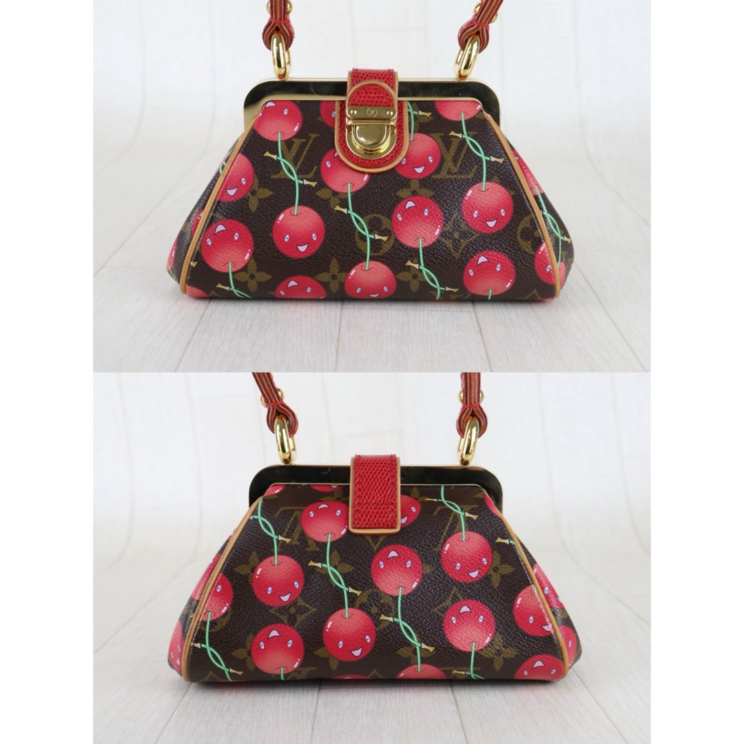Include Entrupy Certificate of Authenticity｜Very Good ( Rank A) ｜ Louis Vuitton Takashi Murakam Cherry Monogram Sac Fermoir HandBag Limited Edition｜H26012801