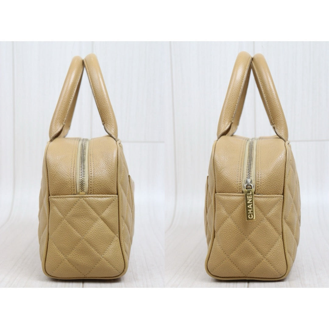 Include Entrupy Certificate of Authenticity｜Good ( Rank AB)｜ CHANEL Caviar Skin  Calf Leather Bowling Hand Bag Beige Made In 2003～2004Year｜26051302