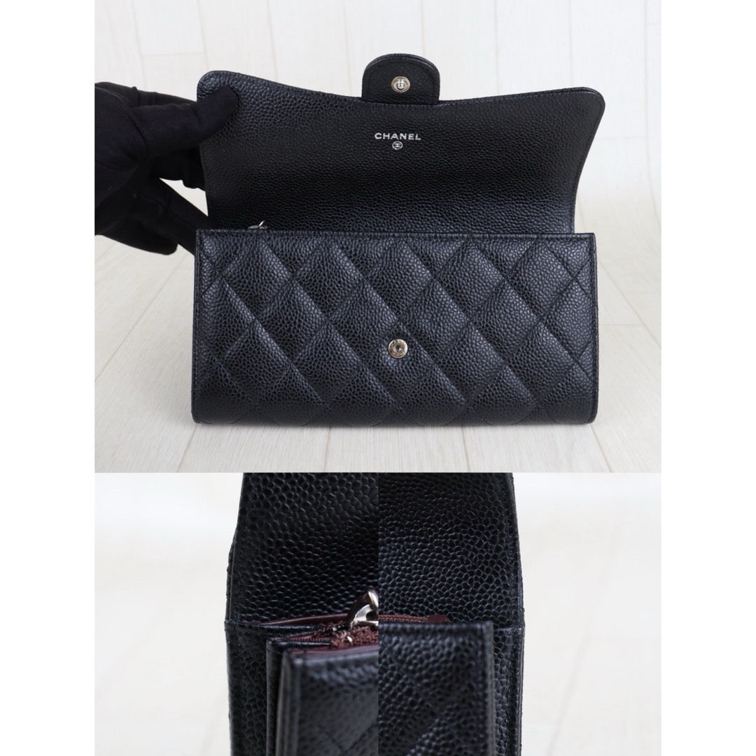 Very Good ( Rank A) ｜Chanel Caviar Skin Black  Wallet Made In 2017 Year ｜S25101101