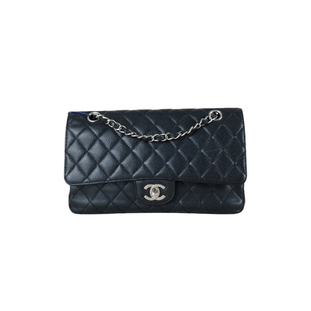 Good ( Rank AB)｜ CHANEL Caviar Skin Matrasse Double Flap 25 Shoulder Bag Black Made In 2009-2010 Year  ｜S25112907