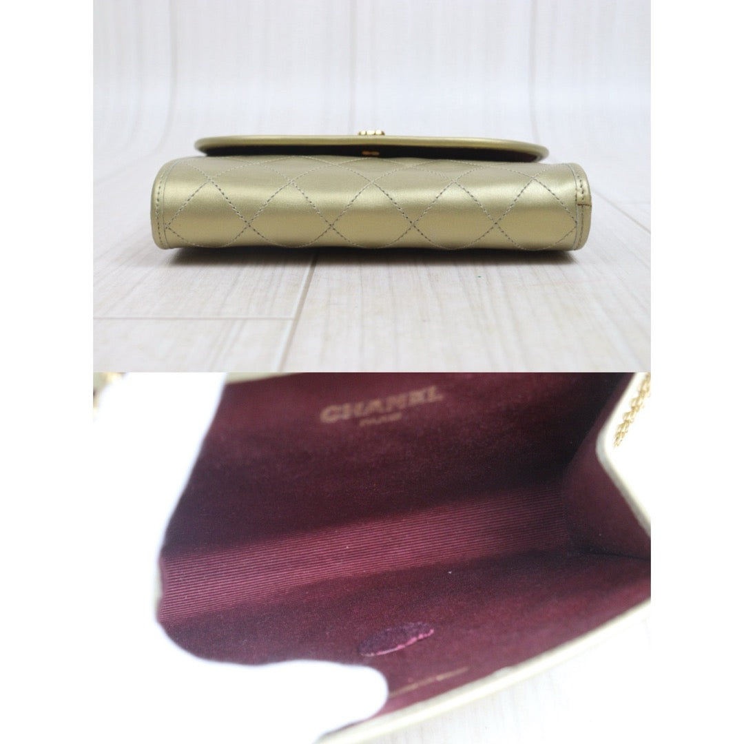 Include Entrupy Certificate of Authenticity｜Very Good ( Rank A)｜ CHANEL Matrasse Lambskin Chain  Bag Caviar Skin Gold  ｜26080622