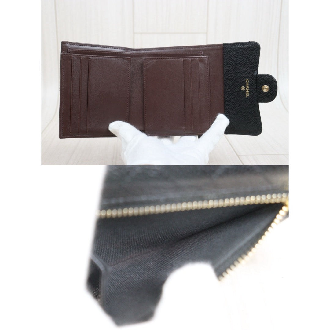 Include Entrupy Certificate of Authenticity｜Good ( Rank AB)｜Chanel Caviar Skin Black Wallet Made In 2022 Year ｜26082104