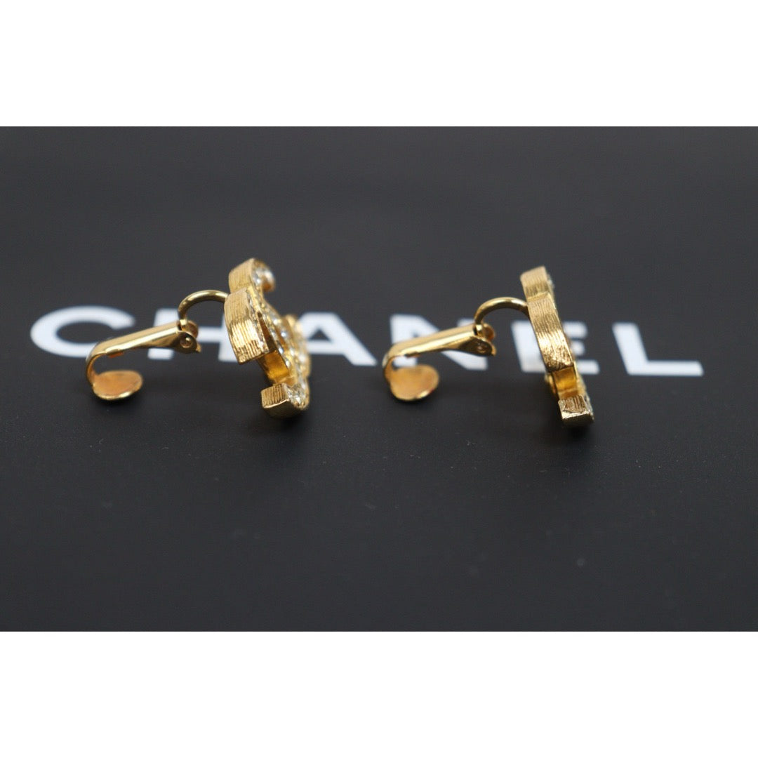 Include Authentic Detective Certificate of Authenticity｜Very Good ( Rank A) ｜ CHANEL  Coco Mark Golden Plated Rhinestone  Earrings ｜26062607