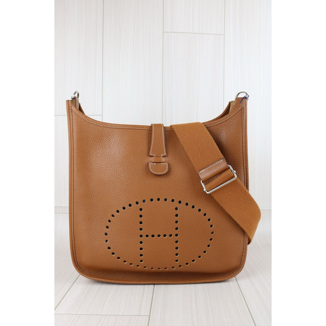 Include Entrupy Certificate of Authenticity｜Good ( Rank AB)｜ HERMES TC Leather Evelyne 33 Shoulder Bag Golden Brown □R Stamp Made In 2014Year｜W26040824