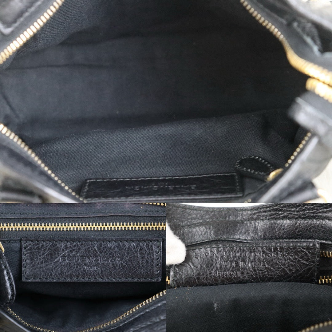 Include Entrupy Certificate of Authenticity｜Good ( Rank AB)｜Balenciaga Chevre Leather Gaint Classic Metallic Edge City Mini Black HandBag Shoulder Bag ｜Z26092903