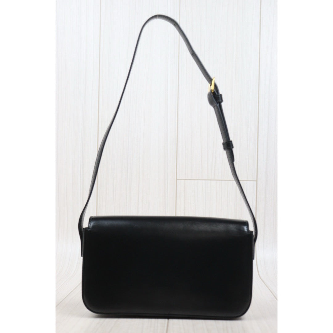 Good ( Rank AB) ｜CELINE Calf Leather Triomphe Black Shoulder Bag Golden Hardware｜S25090105