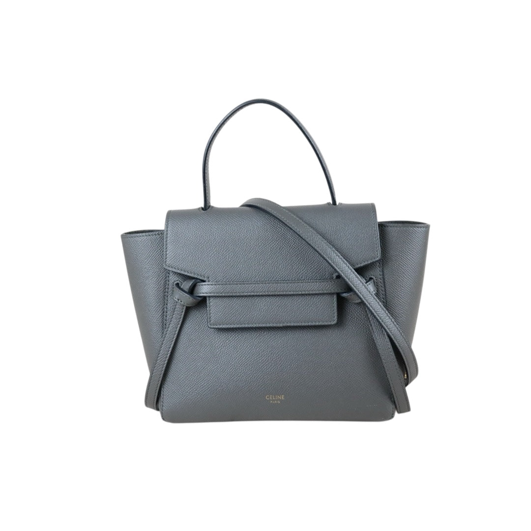Include Entrupy Certificate of Authenticity｜Good ( Rank AB)｜CELINE Calf Leather  Belt Nano Handbag Shoulder Bag Gray｜S26041407