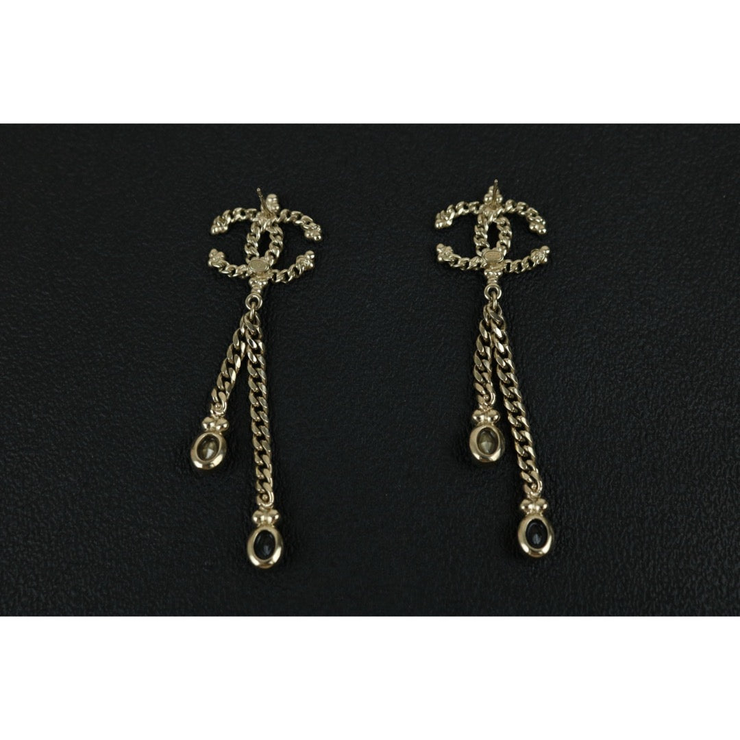 Excellent（Rank SA）｜ CHANEL Coco Mark Chain Pearl Rhinestone Earrings｜S24122607