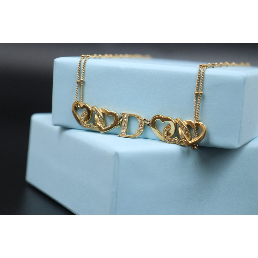 Very Good ( Rank A) ｜ Dior  Heart＆D Necklace Rhinestone Golden Plated ｜V25110617