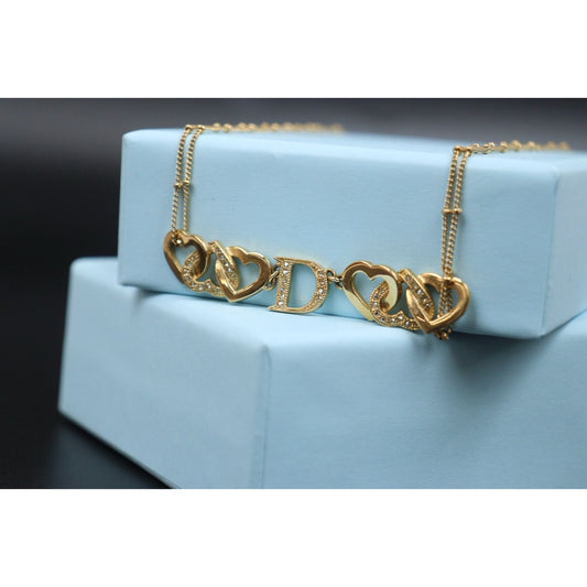 Very Good ( Rank A) ｜ Dior  Heart＆D Necklace Rhinestone Golden Plated ｜V25110617