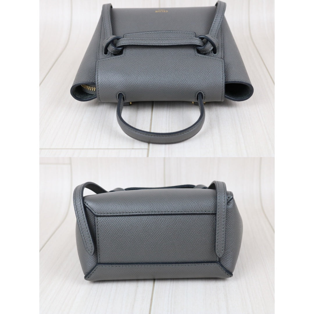 Include Entrupy Certificate of Authenticity｜Very Good ( Rank A)｜CELINE Calf Leather Belt Pico Handbag Shoulder Bag Etoupe Gray｜X26100714