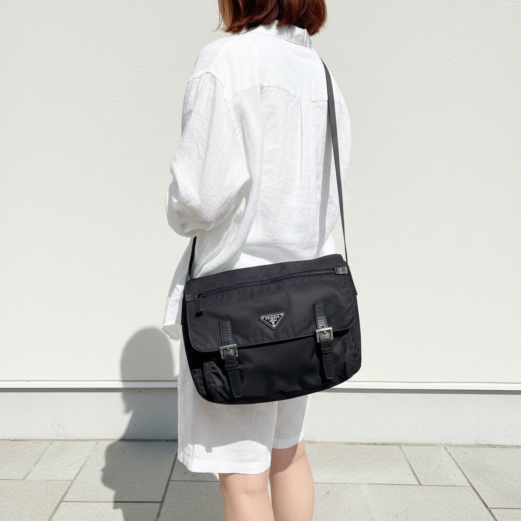 Include Entrupy Certificate of Authenticity｜Good ( Rank AB) ｜Prada  Nylon Black Shoulder Bag  Silver Hardware｜26050709