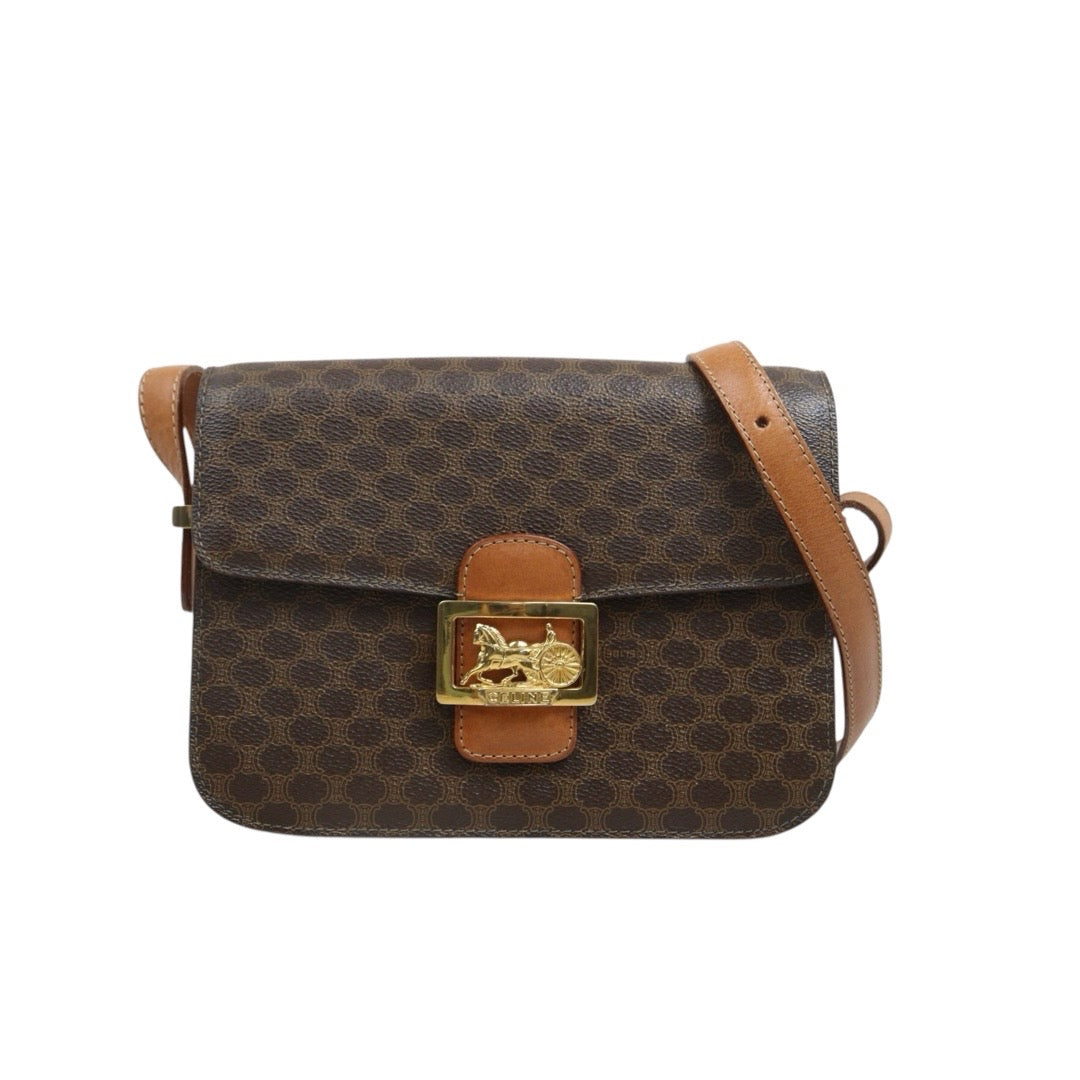 Include Entrupy Certificate of Authenticity｜Good ( Rank AB) ｜CELINE Macadam Canvas Horse Carriage Shoulder Bag｜26082009