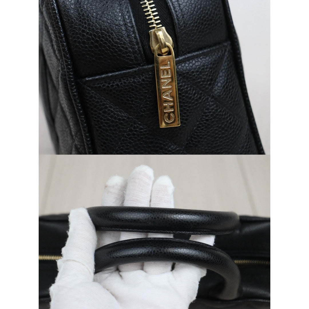 Good ( Rank AB)｜ CHANEL Caviar Skin Leather Calf Leather Bowling Hand Bag Black Made In 2005～2006 Year｜A25091201