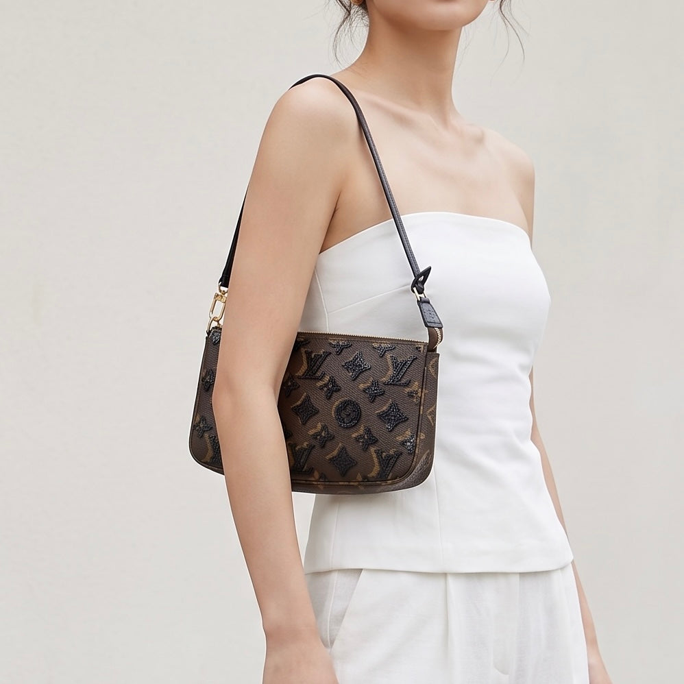 Include Entrupy Certificate of Authenticity｜Very Good ( Rank A)｜ Louis Vuitton Monogram Black Sequined Pochette Accessoire  IC Chips Model｜Z26091510