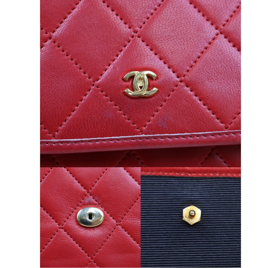 Rank A｜ CHANEL Mini Coco Mark Matrasse Lambskin Chain Shoulder Bag Red｜V24040302