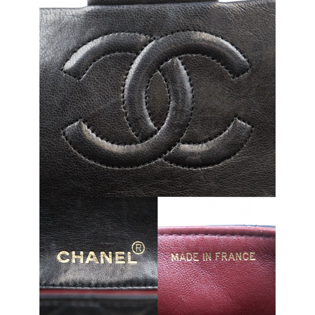 Good ( Rank AB)｜ CHANEL Lanbskin Square 17 Pearl  Shoulder Bag Black Made In 1991～1994 Year ｜25013118