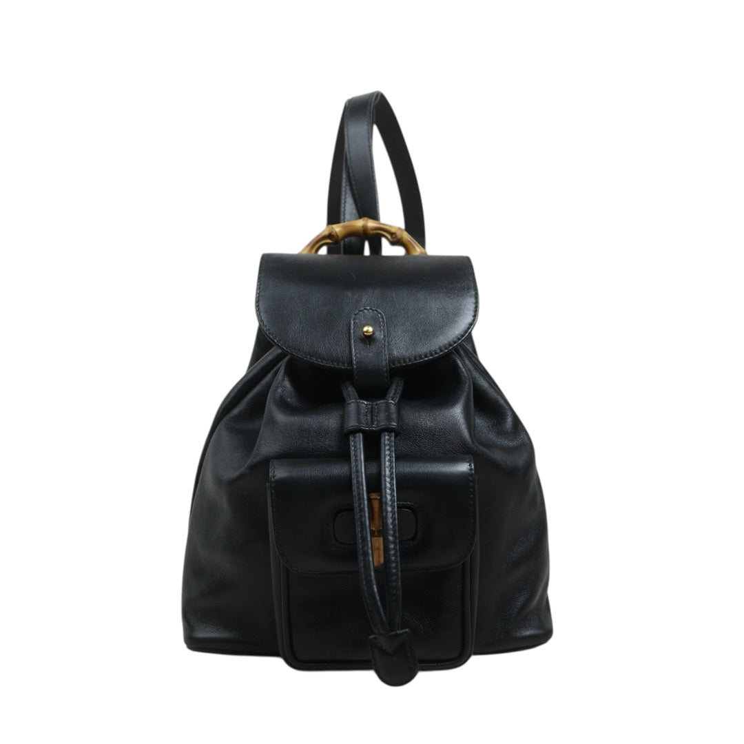 Include Entrupy Certificate of Authenticity｜Good ( Rank AB)｜  GUCCI Bamboo Calf Leather Black Backpack｜26092204