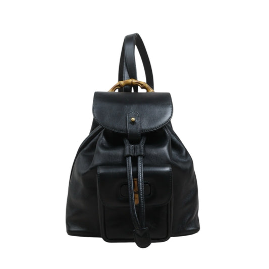 Include Entrupy Certificate of Authenticity｜Good ( Rank AB)｜  GUCCI Bamboo Calf Leather Black Backpack｜26092204