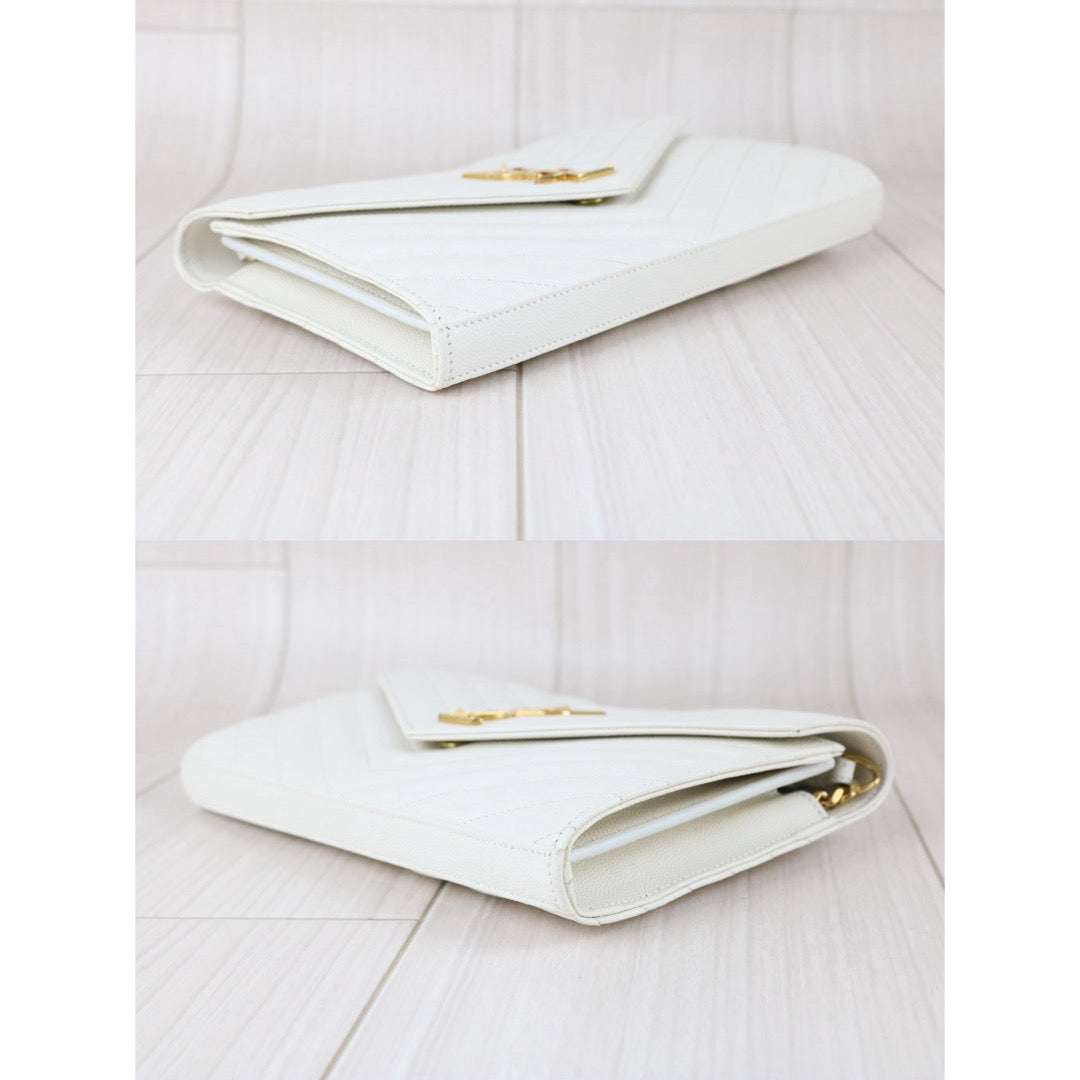 Include Entrupy Certificate of Authenticity｜Very Good ( Rank A)｜ Saint Laurent YSL Caviar Skin Shoulder Bag White MM｜X26041417