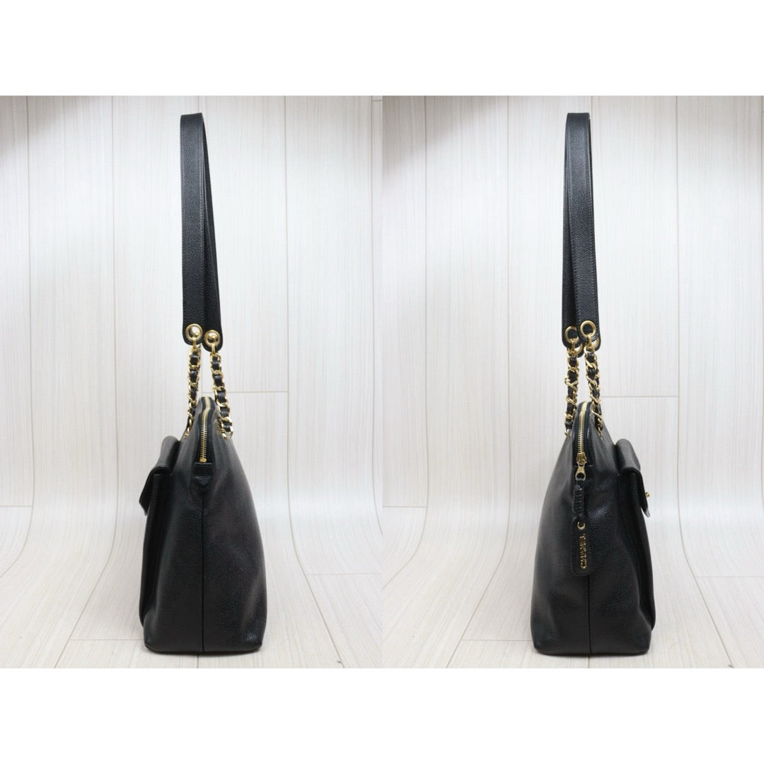 Include Entrupy Certificate of Authenticity｜Good ( Rank AB)｜ CHANEL Caviar Skin  Matrasse Chain Vintage Tote Shoulder Bag Black Made In 1994～1996Year｜S26052302