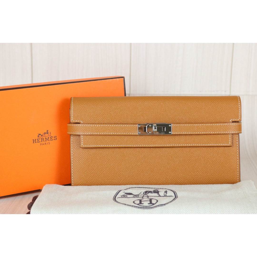 Very Good ( Rank A)｜Full Set HERMES Epsom Kelly Long Wallet Golden Brown □T Stamp Made In 2015Year｜X26011110