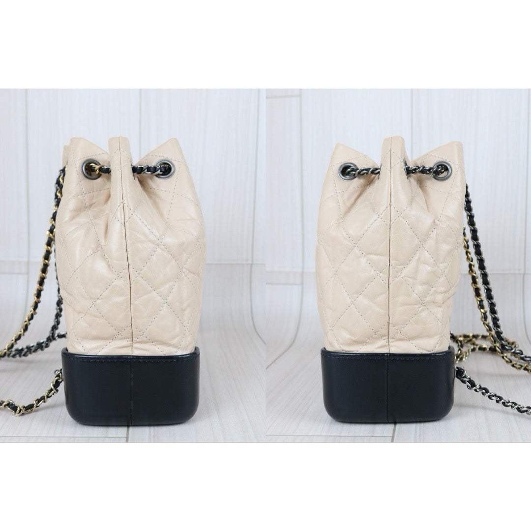 Include Entrupy Certificate of Authenticity｜Good ( Rank AB)｜CHANE Calf Leather Gabrielle Aged Backpack Beige  Made in 2018 Year｜S26080106