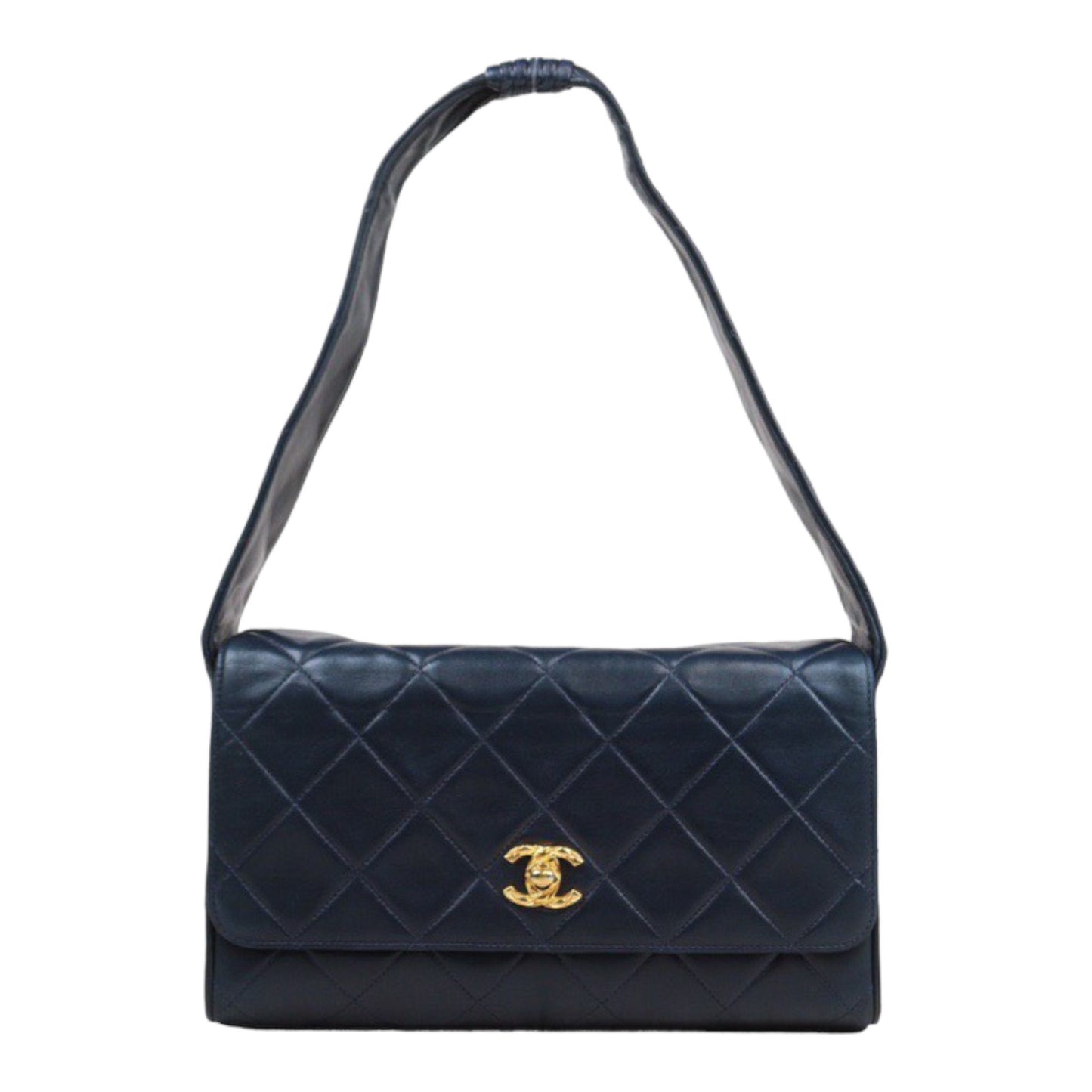 Rank AB｜ CHANEL Matrasse Lamb Skin Shoulder Bag Navy ｜V24031225