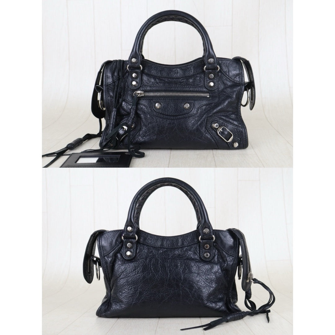 Include Entrupy Certificate of Authenticity｜Good ( Rank AB)｜Balenciaga Oiled Leather Gaint Classic mini city Handbag Shoulder Bag Black｜S26060115