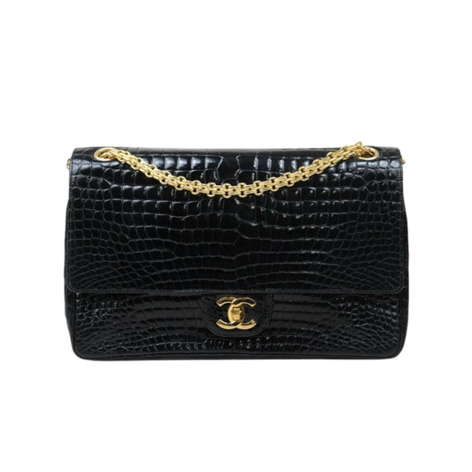 Very Good ( Rank A)｜ CHANEL Crocodile Skin Double Flap 26 Shoulder Bag Black ｜24121924