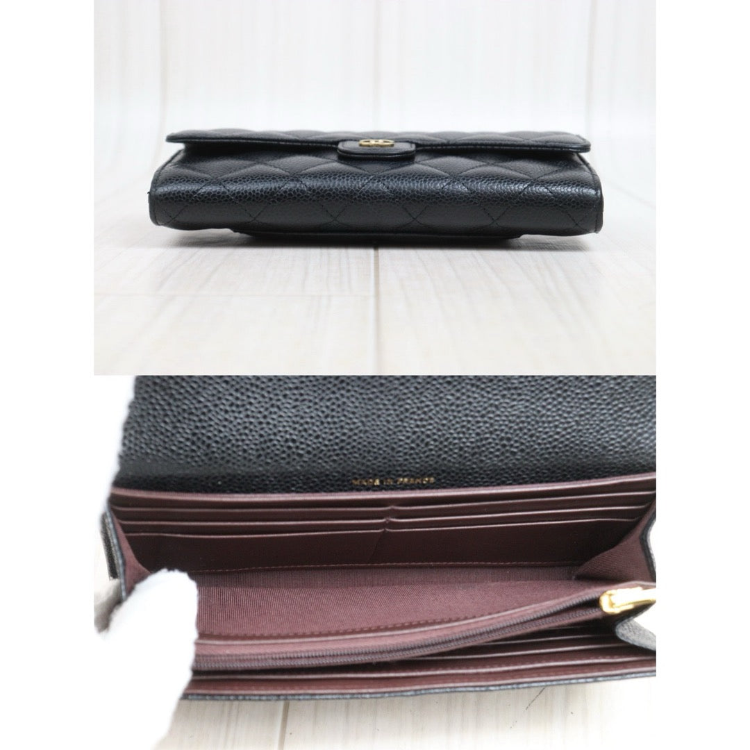Include Entrupy Certificate of Authenticity｜Good ( Rank AB) ｜CHANEL Caviar Skin Black Long Wallet Made In 2019-2020Year｜26052805