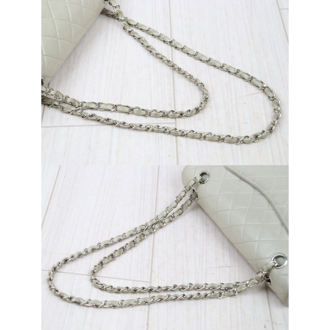 Good ( Rank AB)｜ CHANEL  Lamb Skin  Double Flap 25 Shoulder Bag Grey Made in 1997-1999 Year ｜P25012203
