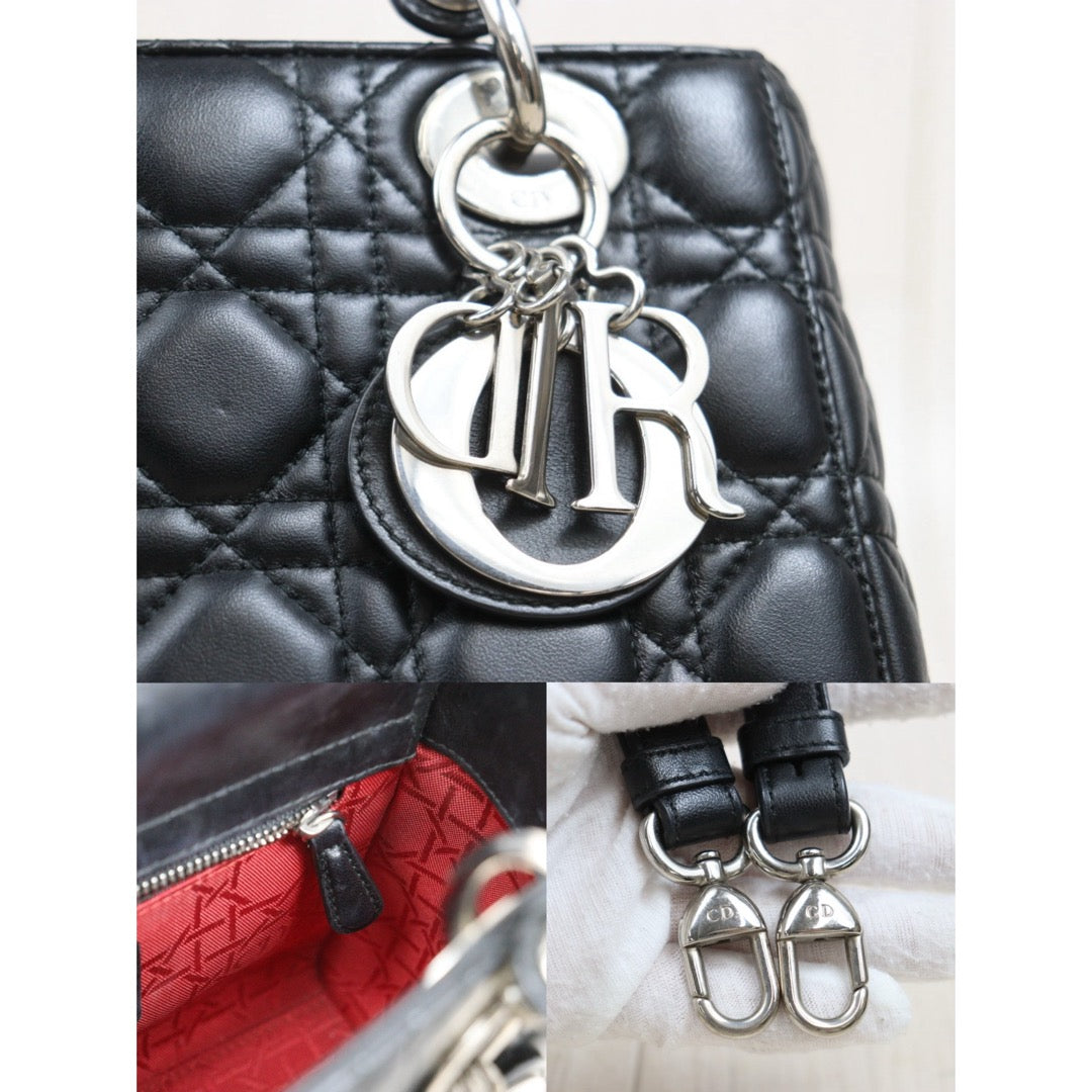 Very Good ( Rank A) ｜  Dior Lady Dior Lamb Skin 2WAY Handbag Shoulder Bag  Black  ｜S26030908
