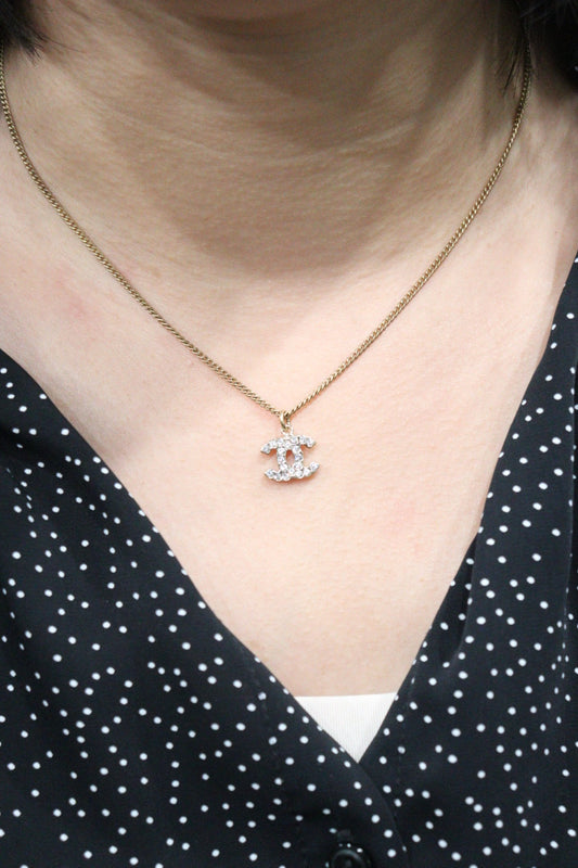 Rank A | Chanel Vintage Coco Mark Double-Sided Diamonds Necklace Gold Made In 2004 Year|V23092129
